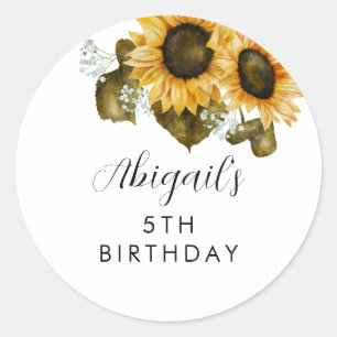 Sunflower Birthday Party Favour  Classic Round Sticker