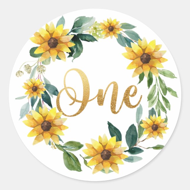 Sunflower Birthday Sticker, First Birthday Sticker (Front)
