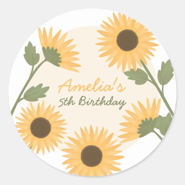 Sunflower Birthday Sticker Party Favours, Gift Tag (Front)