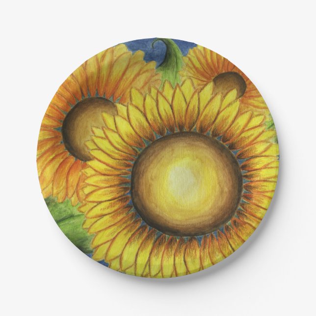 Sunflower Birthday Wedding Party Paper Plates (Front)