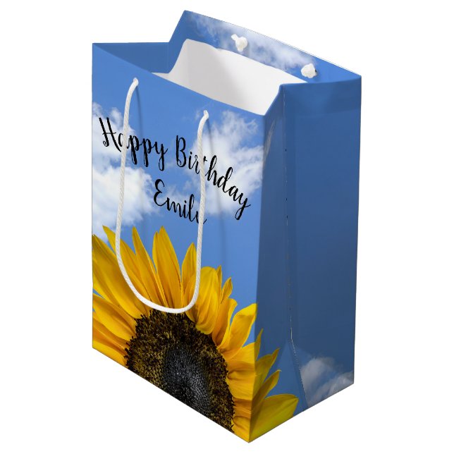 sunflower birthday with name medium gift bag (Front Angled)