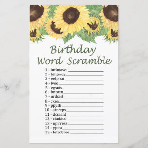 sunflower BIRTHDAY WORD SCRAMBLE Game