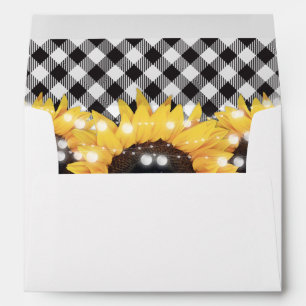Sunflower Black and White Buffalo Plaid Wedding Envelope