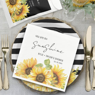Sunflower Black and White Names Wedding Shower Napkin