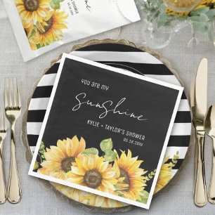Sunflower Black and White Names Wedding Shower Napkin