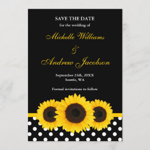 Sunflower Black and White Polka Dot Save the Date