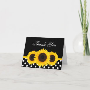 Sunflower Black and White Polka Dot Thank You Card