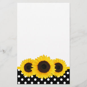 Sunflower Black and White Polka Dots Stationery