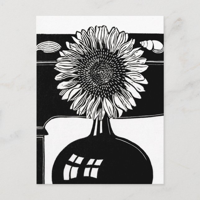 Sunflower - Black and White Vintage Art Postcard (Front)