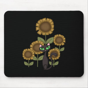 Sunflower Black Cat Mouse Mat