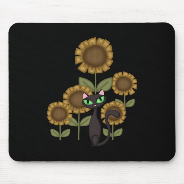 Sunflower Black Cat Mouse Mat (Front)