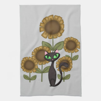 Sunflower Black Cat Tea Towel