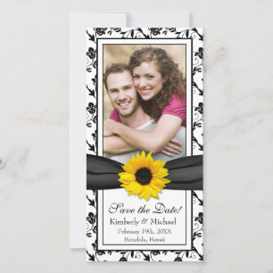 Sunflower Black Floral Ribbon Photo Save the Date