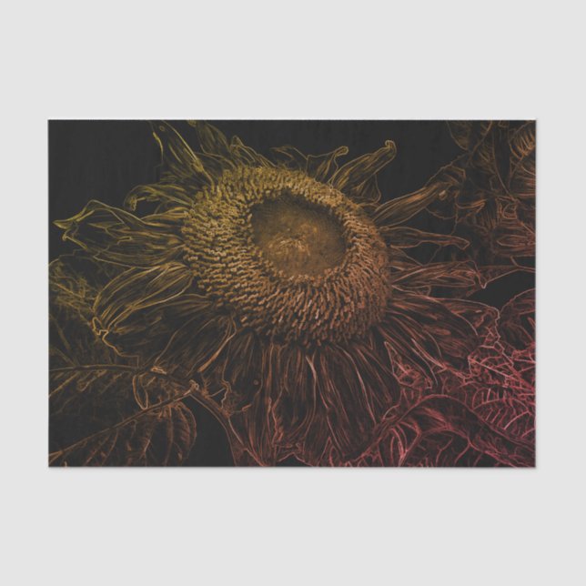 Sunflower Black Gold Pink Floral Art Decoupage Tissue Paper (Front)