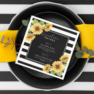 Sunflower Black Stripe Signature Drinks Wedding Napkin