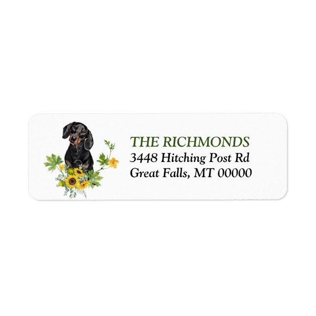 Sunflower Black Tan Dachshund Return Address (Front)