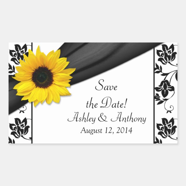 Sunflower Black White Damask Wedding Stickers (Front)