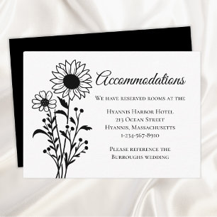 Sunflower Black White Floral Wedding Accommodation Enclosure Card