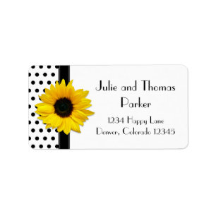 Sunflower Black White Polka Dot Wedding Address Label