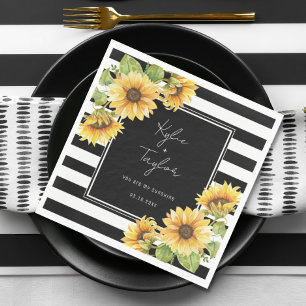 Sunflower Black & White Stripe Wedding or Shower Napkin