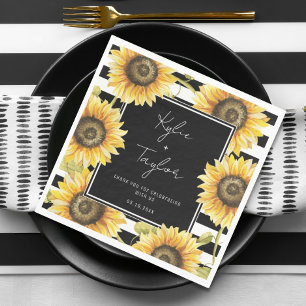 Sunflower Black & White Stripe Wedding or Shower Napkin