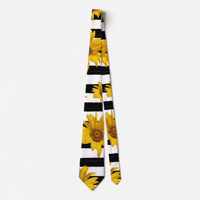 Sunflower Black White Stripes Pattern Tie (Front)