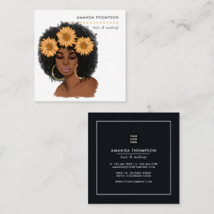 Sunflower Black Woman Hair Stylist Square Business Card