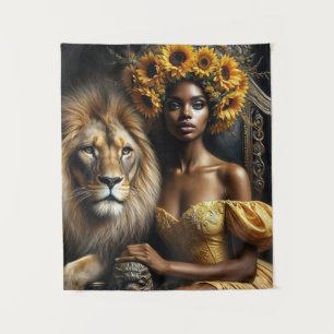 Sunflower Black Woman With Lion Tapestry