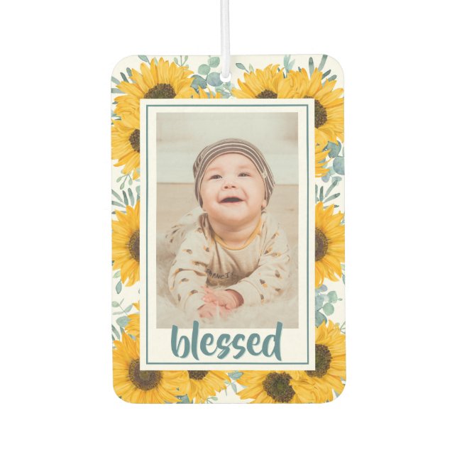 Sunflower Blessed Family Kids Photo Car Air Freshener (Front)