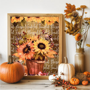 Sunflower Blessed Gratitude Thanksgiving Poster