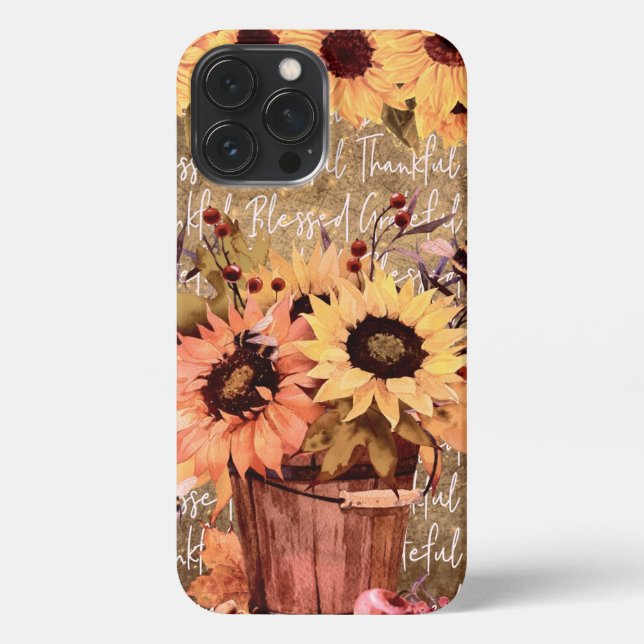 Sunflower Blessings Gratitude Thanksgiving iPhone Case (Back)