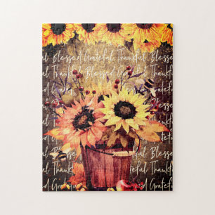 Sunflower Blessings Gratitude Thanksgiving Jigsaw Puzzle