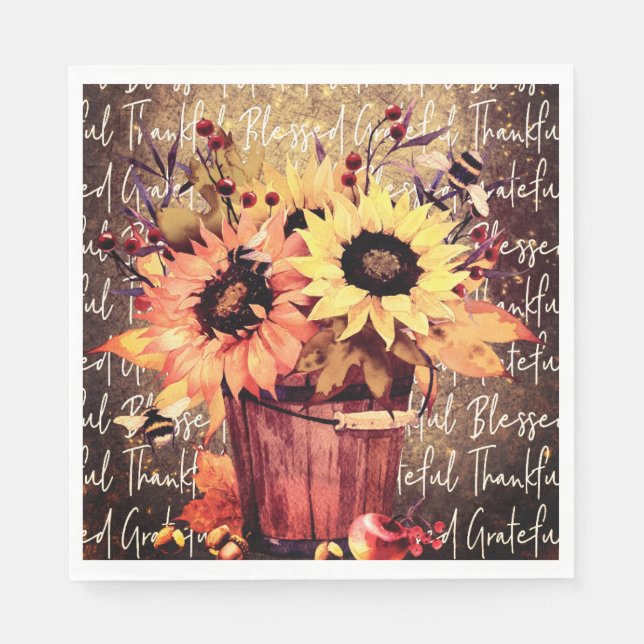 Sunflower Blessings Gratitude Thanksgiving Napkin (Front)