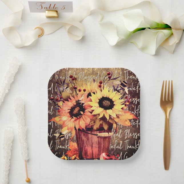 Sunflower Blessings Gratitude Thanksgiving  Paper Plate (Wedding)