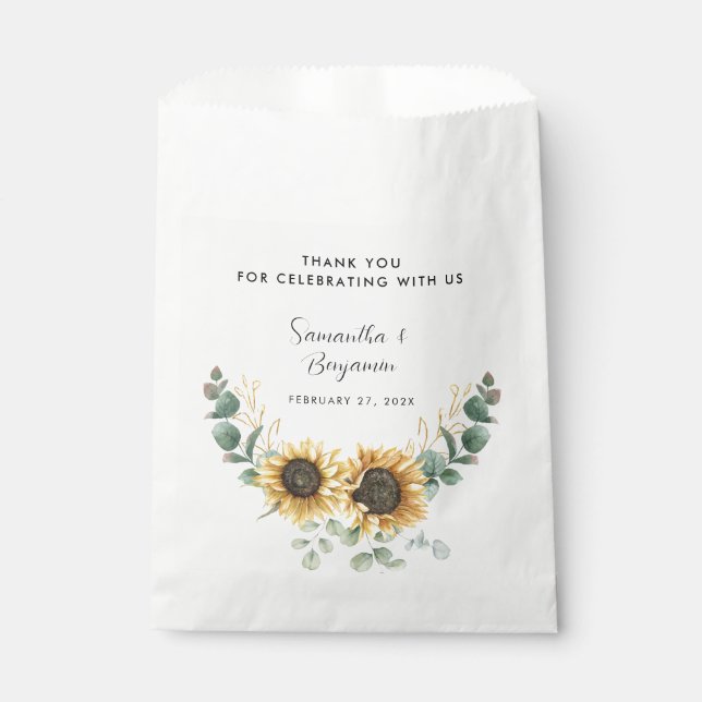 Sunflower Bloom Eucalyptus Wedding Favour Bags (Front)