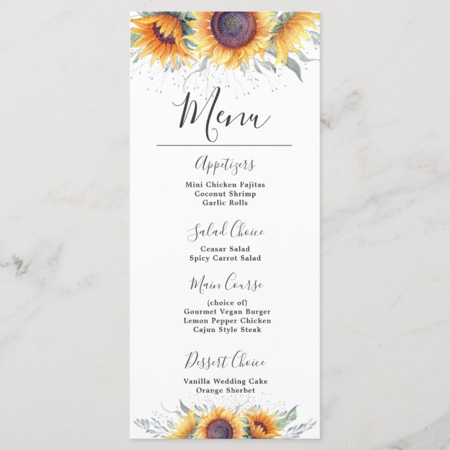 Sunflower Bloom | Floral Menu (Front)