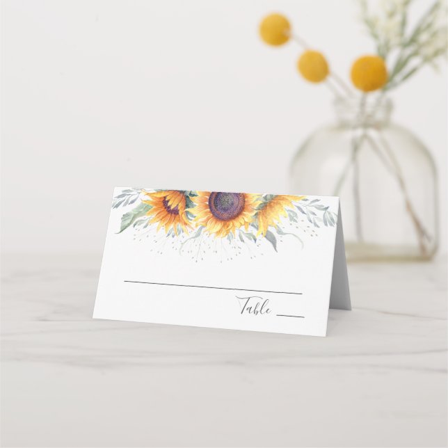 Sunflower Bloom | Floral Wedding Place Card (Front)
