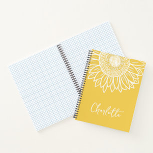 Sunflower Bloom Modern Customisable Name     Notebook