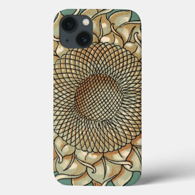 Sunflower Bloom on Blue-green Background Case-Mate iPhone Case (Back)