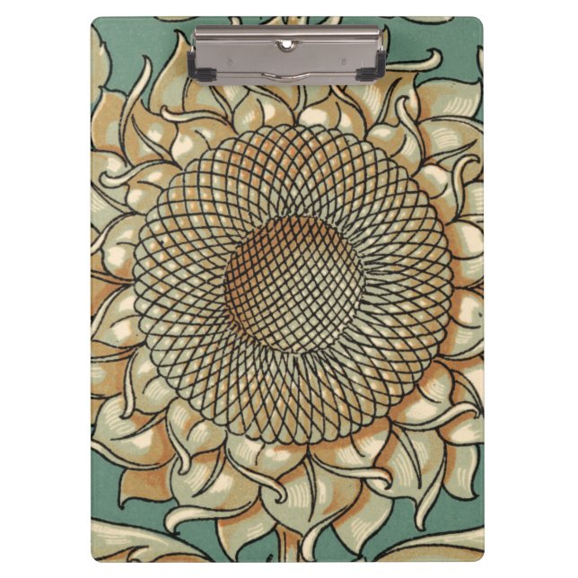 Sunflower Bloom on Blue-green Background Clipboard (Front)