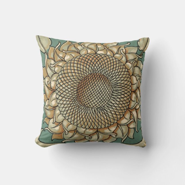 Sunflower Bloom on Blue-green Background Cushion (Front)