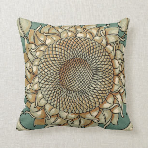 Sunflower Bloom on Blue-green Background Cushion