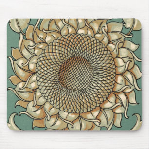 Sunflower Bloom on Blue-green Background Mouse Mat