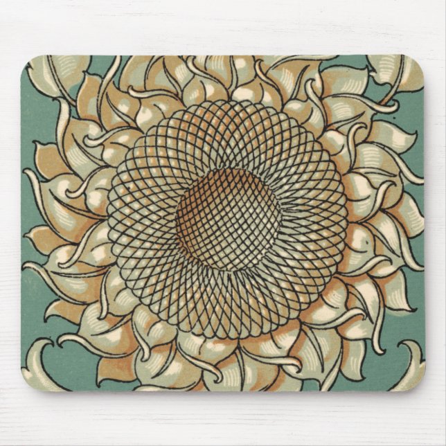 Sunflower Bloom on Blue-green Background Mouse Mat (Front)