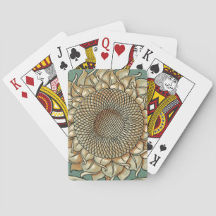 Sunflower Bloom on Blue-green Background Playing Cards