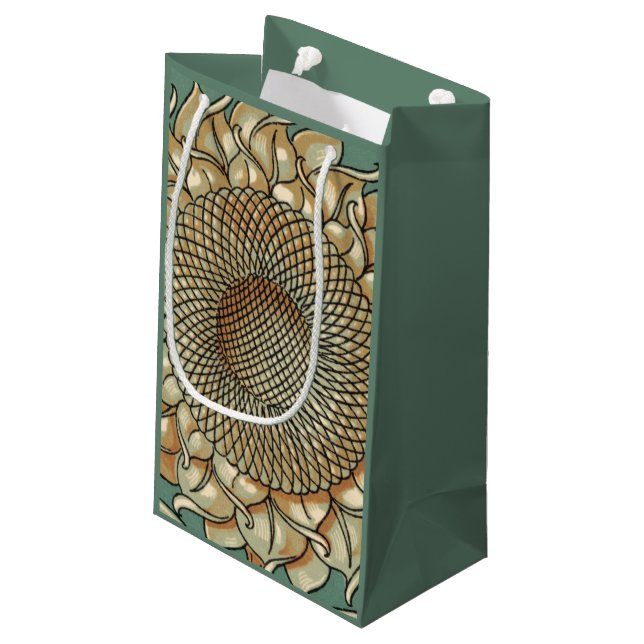 Sunflower Bloom on Blue-green Background Small Gift Bag (Back Angled)
