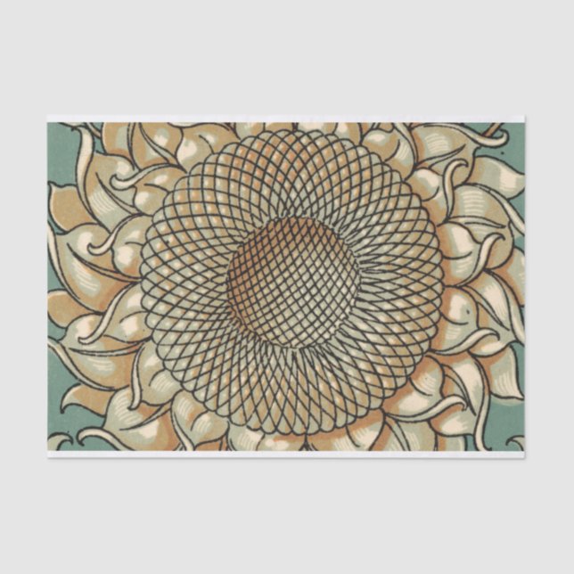 Sunflower Bloom on Blue-green Background Tissue Paper (Front)