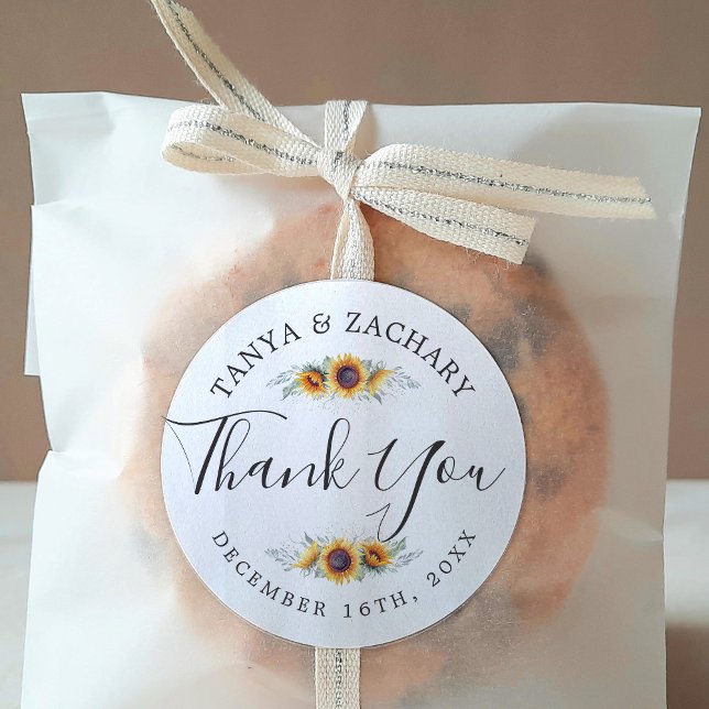 Sunflower Bloom | Wedding Thank You Classic Round Sticker (Creator Uploaded)