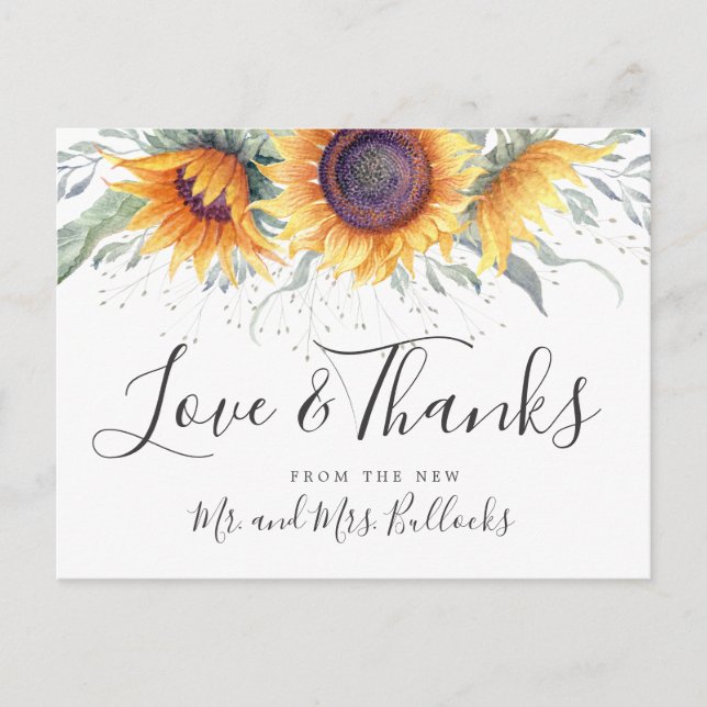 Sunflower Bloom | Wedding Thank You Postcard (Front)