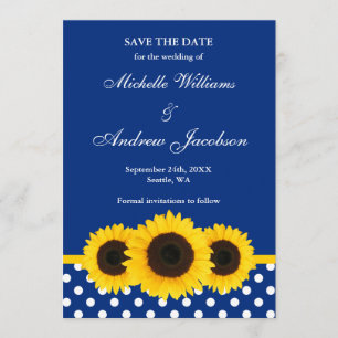 Sunflower Blue and White Polka Dot Save the Date
